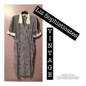 Ladies Liz Roberts navy white polka dot dress